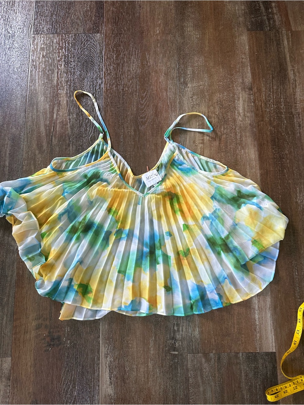 Misa Los Angeles Neomi Pleated Watercolor Camisole - Yellow Green Blue